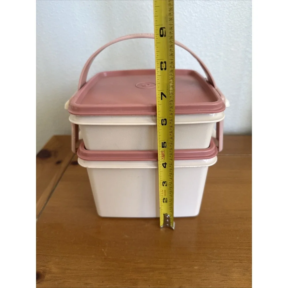 Tupperware Set - Lunch Goody Box Squares, Bowls Midget Southwestern Pink Vintage
